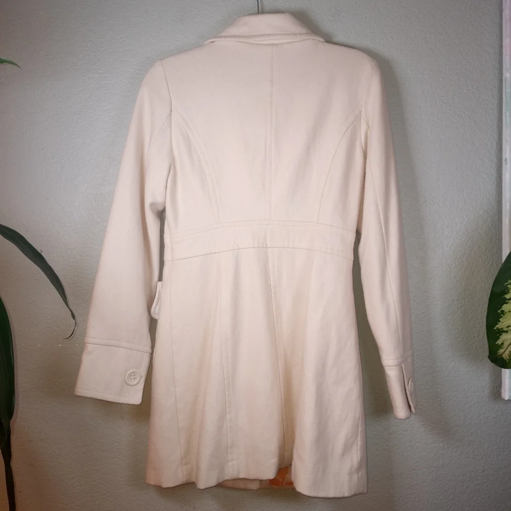 Anthropologie Tulle Winter White Wool Preppy Fall Feminine Classic Pea Coat M - Picture 5 of 11